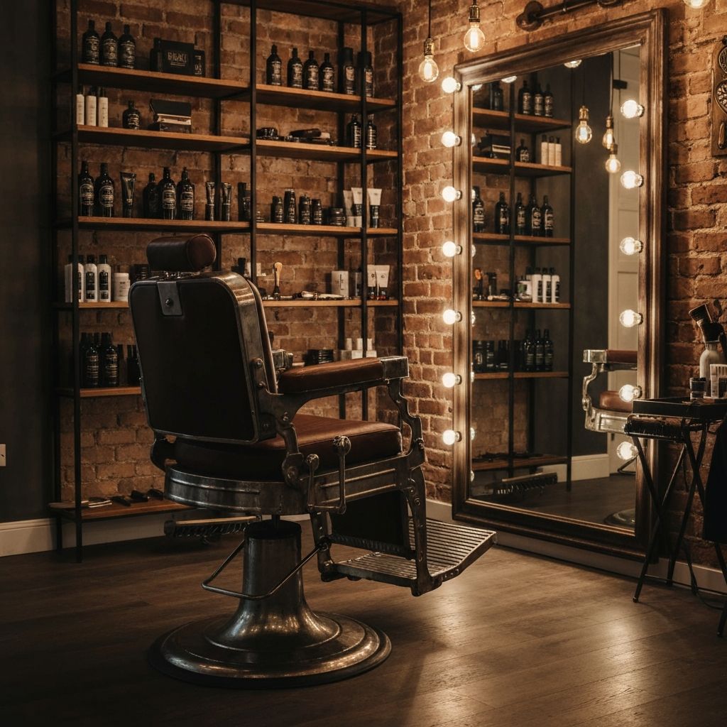 Ironside Barber Co. interior featuring vintage leather chair and premium grooming products