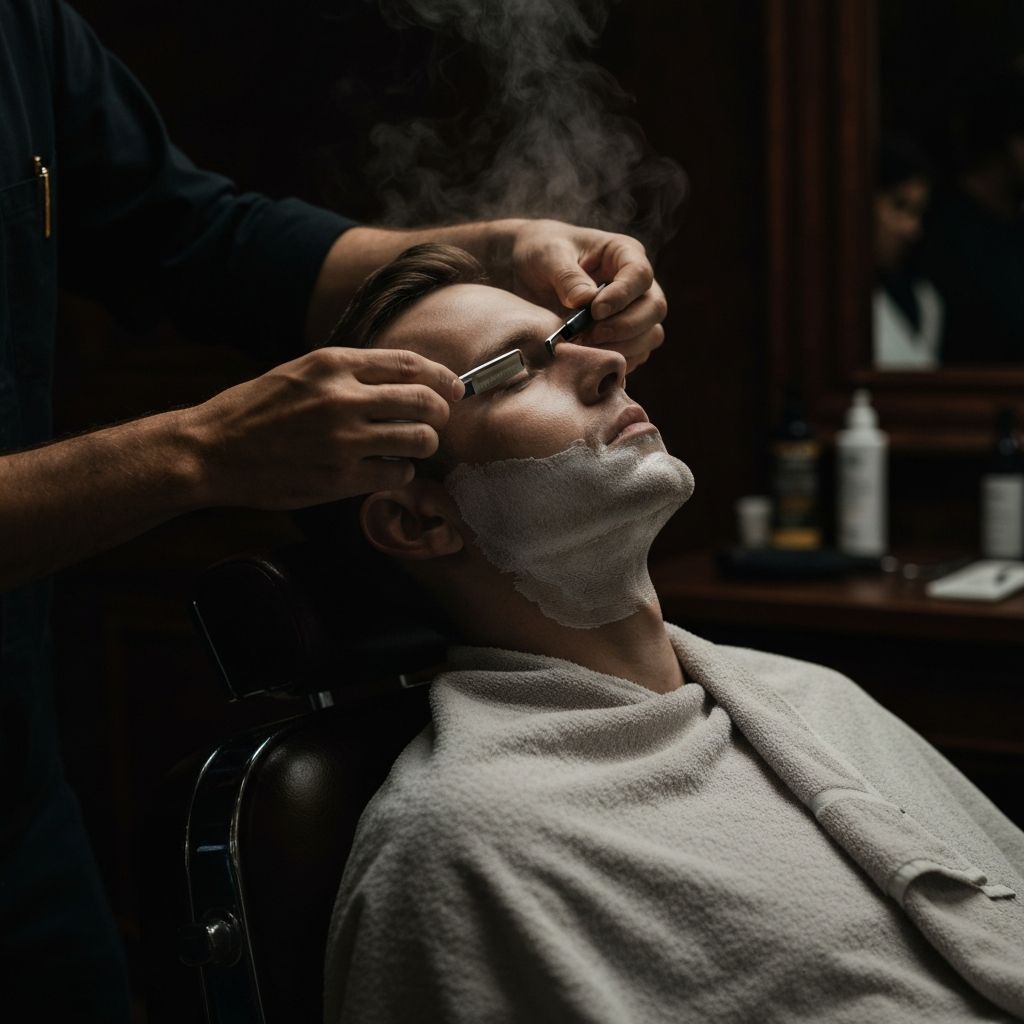 Client receiving a traditional hot towel straight razor shave