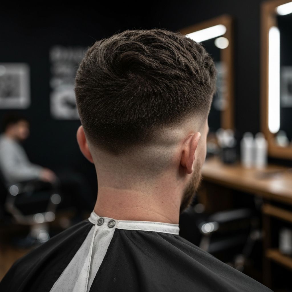 Textured crop haircut with clean neckline from behind